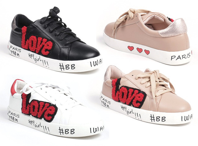 Damen Trend Sneaker Love Patches Sticker Glitzer Glanzend Schnur Damen Trend Sneaker Love Patches Sticker Glitzer Glanzend Schnur